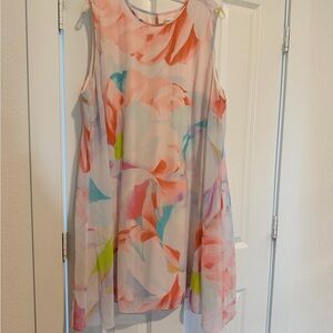 Calvin Klein Floral Coral and White Sleeveless Shift Dress